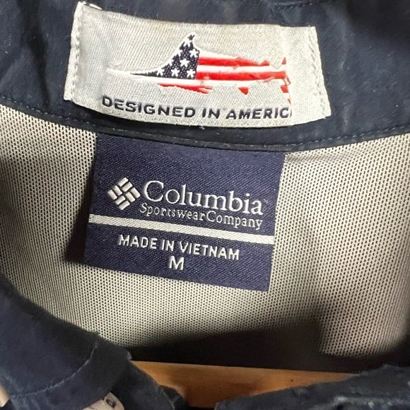 COLUMBIA PFG short sleeved men's Medium  vented fishing shirt Navy Blue - Picture 4 of 6
